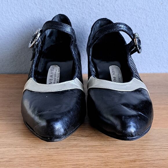 Vintage Handmade Mary Jane Womens 7.5 Black Patent Kitten Heels Rhinestone Retro - Picture 2 of 15